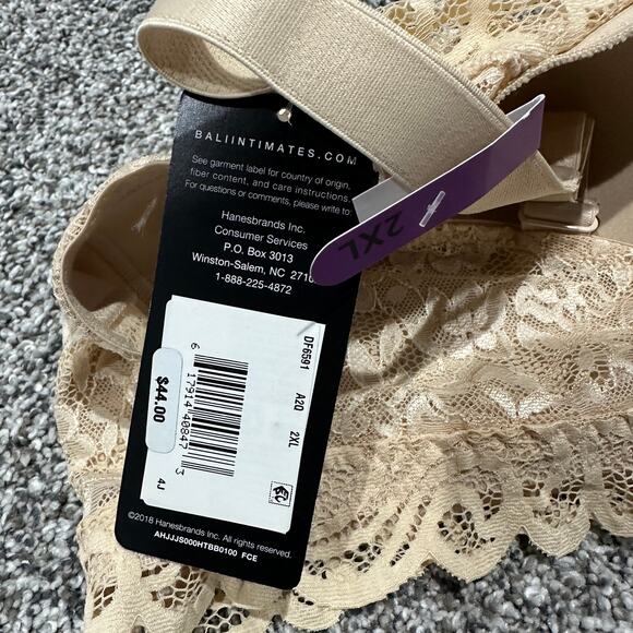 New with Tag! BALI Comfort 2XL Flex-Fit Bra, DF6591, Nude Lace, Convertible Back - Picture 5 of 7